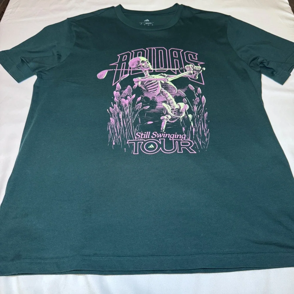 Adidas Still Swinging Tour Skeleton Golf‎ T-Shirt Mens Large Green Graphic Tee